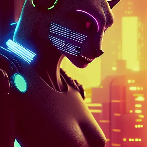 Image similar to professional photo of cyborg cat, cyberpunk background, blade runner, hyperrealistic masterpiece, trending on artstation, cgsociety, kodakchrome, golden ratio, cinematic, composition, beautiful lighting, hyper detailed, sharp focus, octane render, 4 k, unreal engine