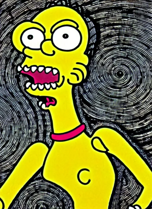 Image similar to junji ito style homer simpson, intricate, highly detailed, illustration, art by junji ito, junji ito