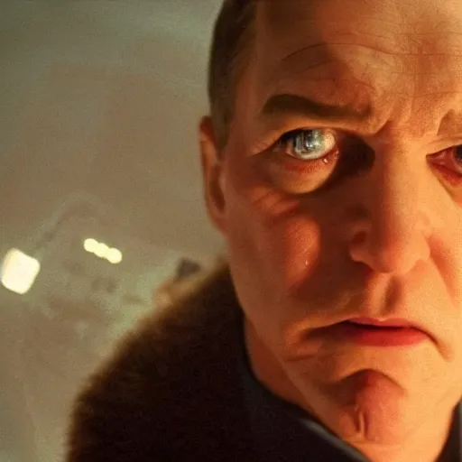 Image similar to movie still of a cyborg, facial expression, cinematic composition, cinematic light, surreal cinema, by edgar wright and david lynch,