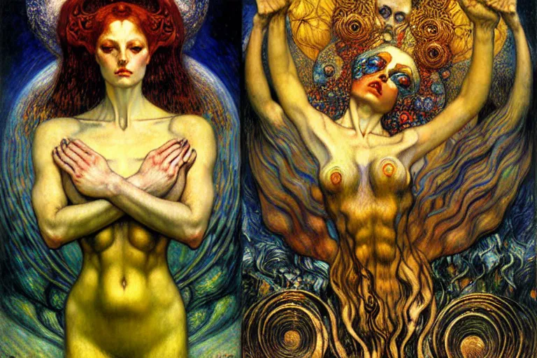 Image similar to Divine Chaos Engine by Karol Bak, Jean Delville, William Blake, Gustav Klimt, and Vincent Van Gogh, symbolist, visionary