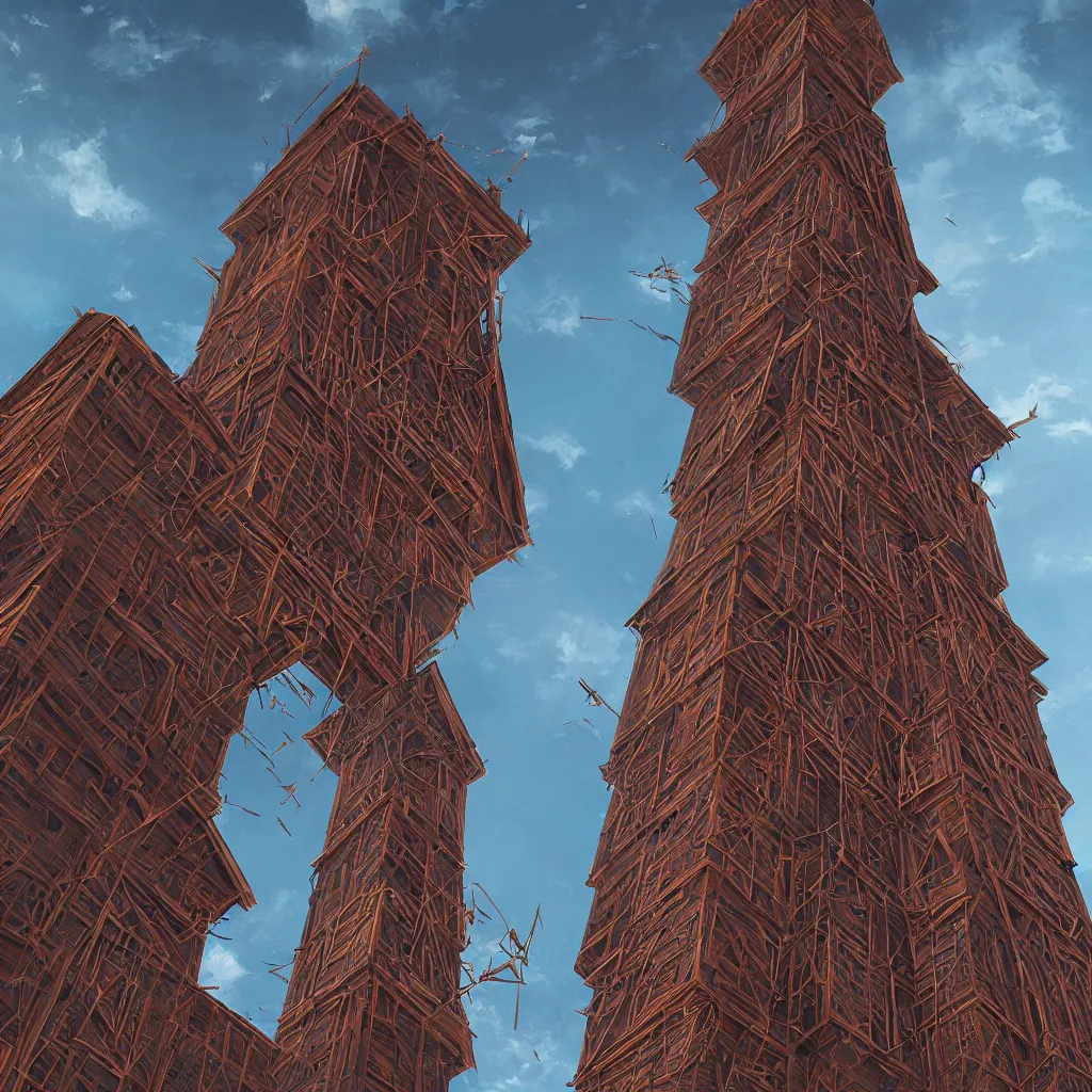 Prompt: a single! colorful!! simple! wooden tower clear empty sky, a high contrast!! ultradetailed photorealistic painting by beeple, jan van eyck, hard lighting, masterpiece, png