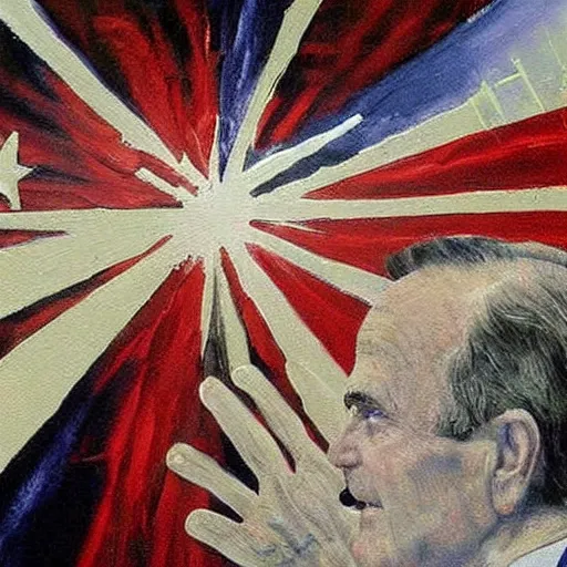 Image similar to Painting of George H.W. Bush destroying Iraq