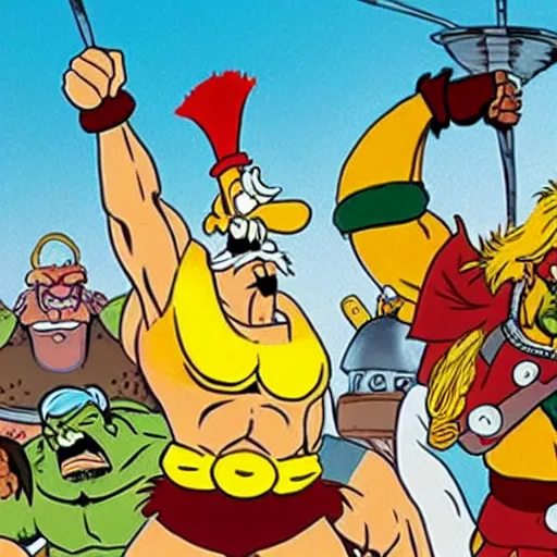 Image similar to asterix in the style of hulk hogan