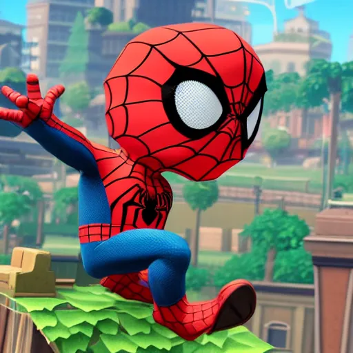 Prompt: Film still of Spider-Man, from Animal Crossing: New Horizons (2020 video game)