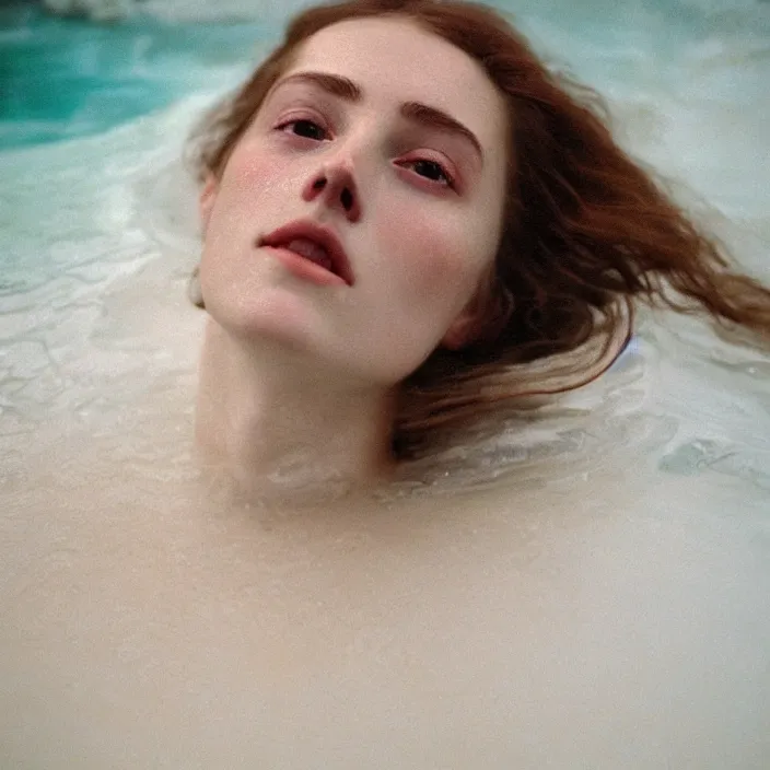 Image similar to Kodak Portra 400, 8K,ARTSTATION, CarolineGariba, soft light, volumetric lighting, highly detailed, britt marling style 3/4 ,portrait photo Close-up portrait photography of a beautiful woman how pre-Raphaelites, the face emerges from Pamukkale, thermal waters flowing down white travertine terraces, inspired by Ophelia paint ,and hair are intricate with highly detailed realistic beautiful flowers , Realistic, Refined, Highly Detailed, interstellar outdoor soft pastel lighting colors scheme, outdoor fine art photography, Hyper realistic, photo realistic