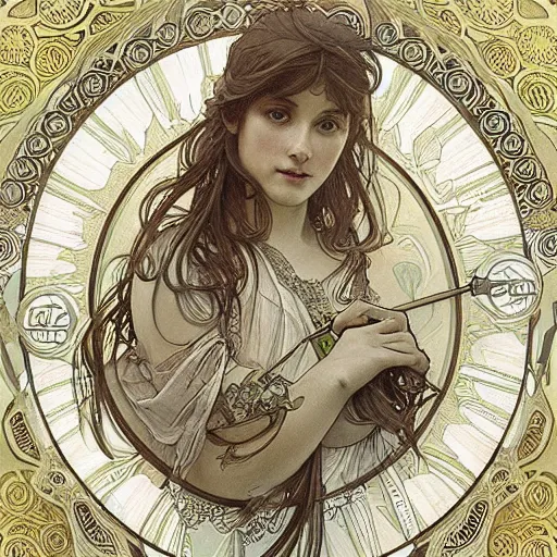 Image similar to amazing lifelike award winning pencil illustration of alphonse mucha trending on art station artgerm greg rutkowski alphonse mucha cinematic