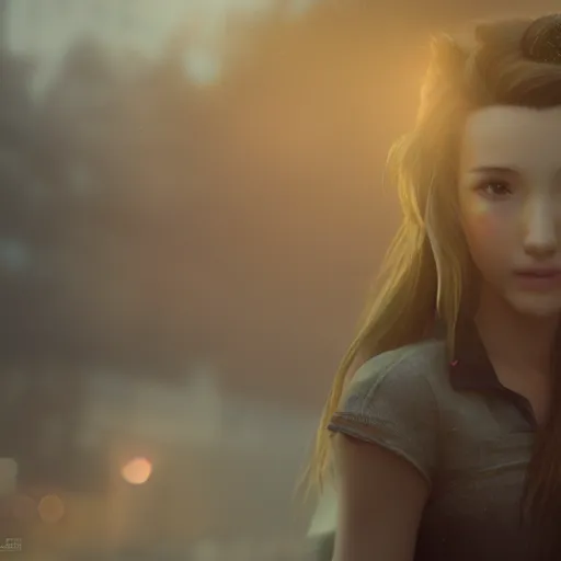 Prompt: beautiful aerith gainsborough, face centered portrait, confident, fog, rain, volumetric lighting, beautiful, golden hour, sharp focus, ultra detailed, cgsociety by leesha hannigan, ross tran, thierry doizon, kai carpenter, ignacio fernandez rios