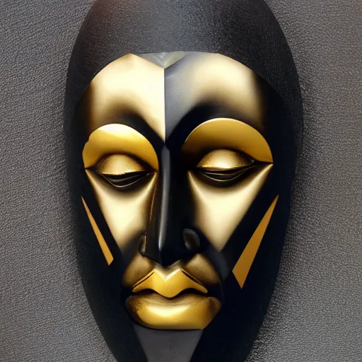 Image similar to perfect statue of beautiful evil face made from black marble with gold, by johannes voss