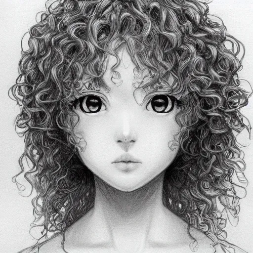 anime girl with wavy hair drawing