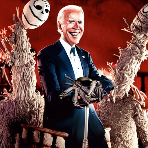 Prompt: film still of joe biden in the movie nightmare before christmas, cinematic lighting