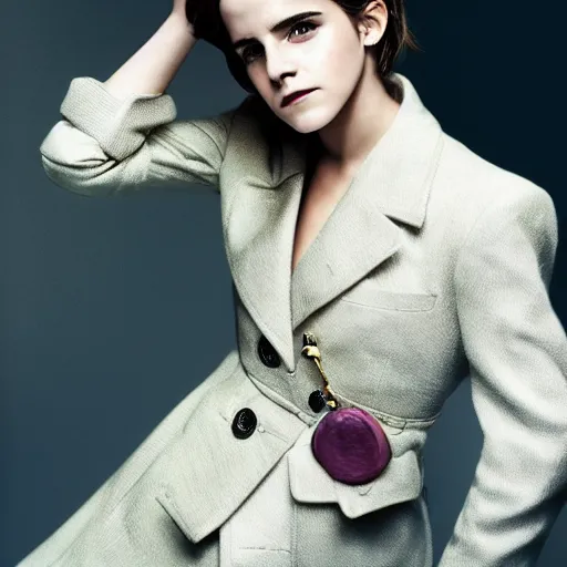 Image similar to Emma Watson modeling for Gucci, (EOS 5DS R, ISO100, f/8, 1/125, 84mm, postprocessed, crisp face, pores, facial features)