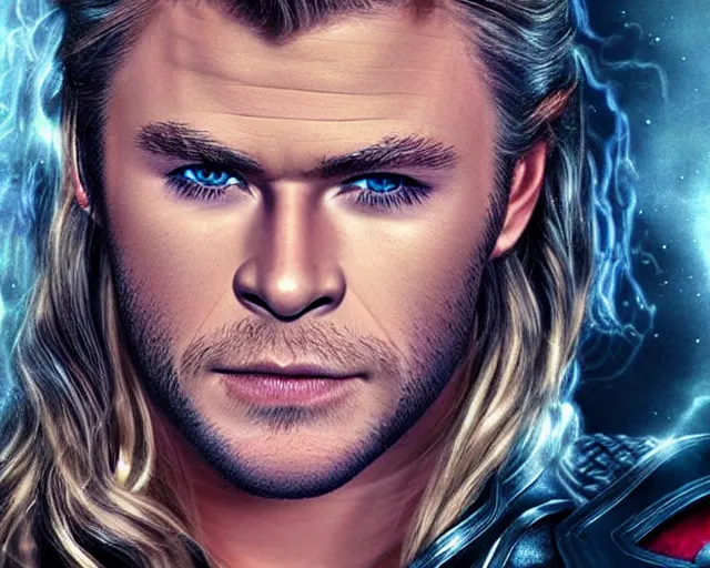 Image similar to chris hemsworth as thor with exaggerated drag queen makeup, digital art, amazing detail, photorealistic