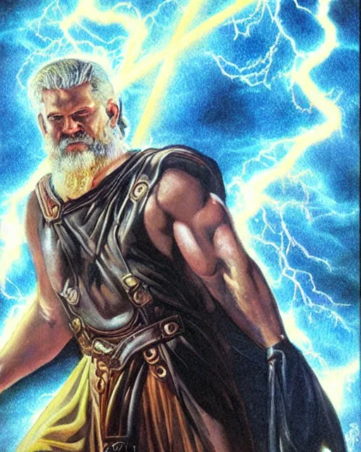 Image similar to zeus, lightning, airbrush, drew struzan illustration art, key art, movie poster