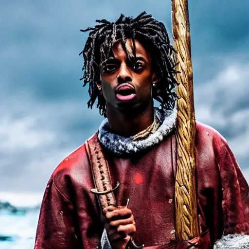 Image similar to playboi carti in vikings 4 k the detailed super realistic