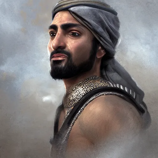 Prompt: Arab man, high resolution fantasy concept art, realistic, intricate details, soft lighting