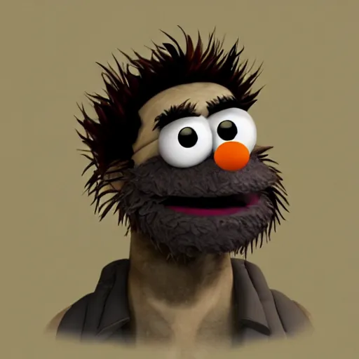 Image similar to a still of a forgotten muppet character looking very manly and modern, hilarious, laughing, hairy chest, huge chin, manly monster tough guy, roughled fur, photo real, photographic, photograph, artstation, trending, featured