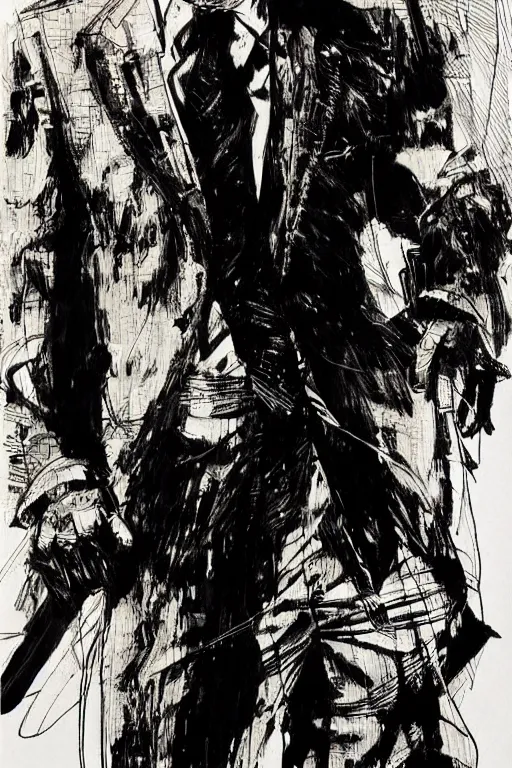 Image similar to full body portrait of nick cave, concept art, sumi - e style, intricate linework, artstation, trending, highly detailed, smooth, focus, art by yoji shinkawa and glenn fabry,