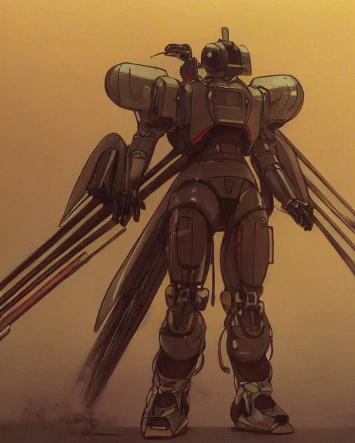 Image similar to full body concept art of a mech space samurai with jet pack and thin mech wings, hovers above ground, dust swirls under him, realistic, cinematic, atmospheric, sci - fi movie character, octane render, by moebius, alphonse mucha, roger deakins, masamune shirow