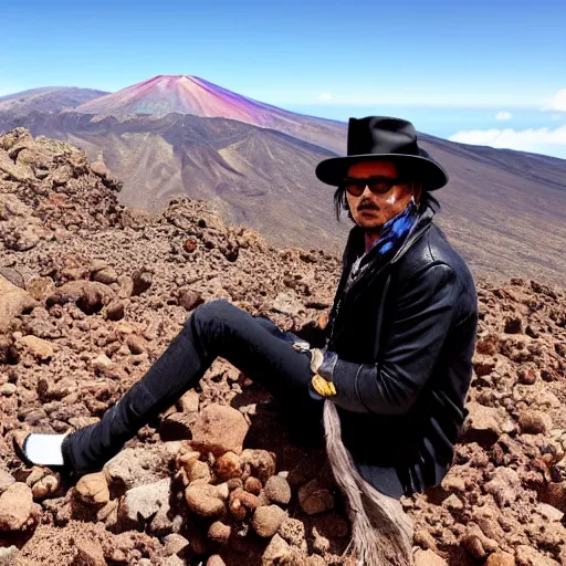 Image similar to johnny depp visiting the Teide in Tenerife