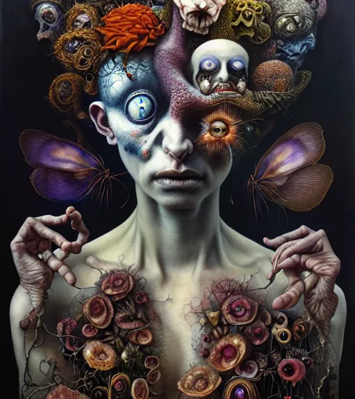 Image similar to portrait, stranger psycho by julie heffernan, glenn brown, naoto hattori, brian froud, nicola samori, paolo roversi, kilart, 8 k, hyper detailed.