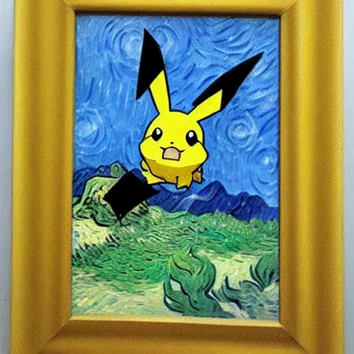 Prompt: van Gogh paintings pokemon card Pikachu