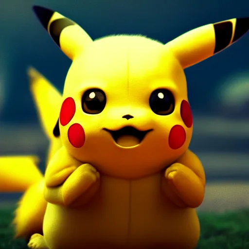 Image similar to photography of a realistic pikachu animal, 8 k, cinematic lighting, natural background, trending on artstation, pokemon