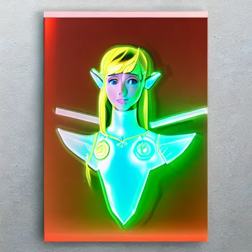 Image similar to princess zelda in a chrome futuristic style, neon accents, iridescent lighting, highly detailed 8k photo,