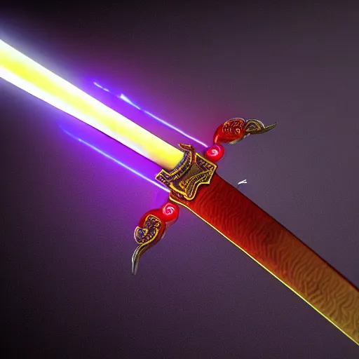 Image similar to a mythic legendary elemental multicolor sword creating a powerful aura, octane render, unreal engine, 3D, 8K, ultra detailed, as coherent as Dall-E 2