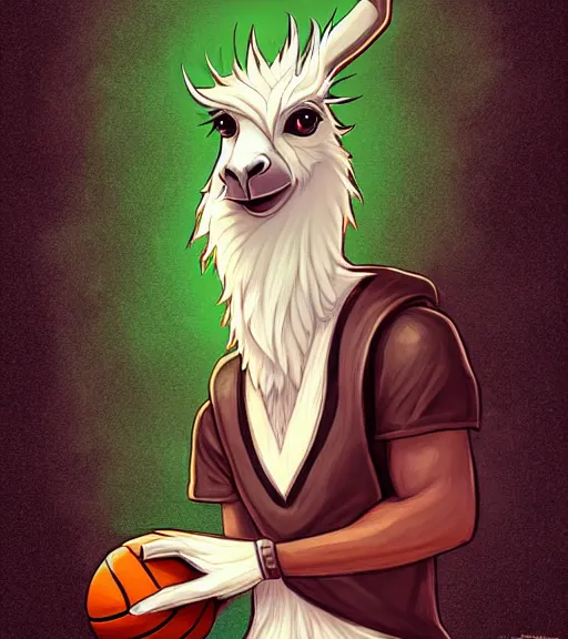Image similar to photorealistic anthropomorphic llama as larry bird playing basketball in celtics outfit, playing in a nba court, crewson photography, dnd character art portrait, deviantart artstation, by jason felix by steve argyle by tyler jacobson by peter mohrbacher, cinematic lighting