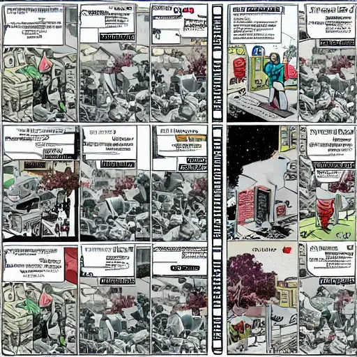 Image similar to a comic strip storyboard layout, award winning isometric illustration by alan davis