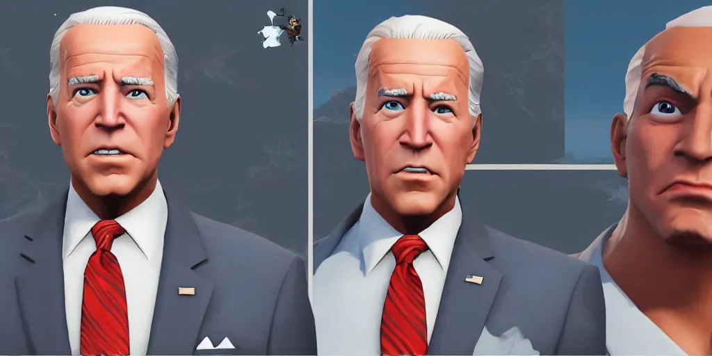 Prompt: Joe Biden in fortnite, cinematic, dramatic, unreal engine, symmetrical faces