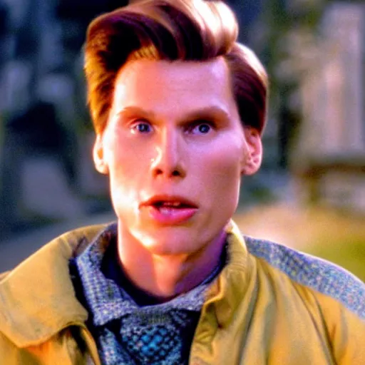 Image similar to Live Action Still of Jerma in Back to the Future, real life, hyperrealistic, ultra realistic, realistic, highly detailed, epic, HD quality, 8k resolution, body and headshot, film still