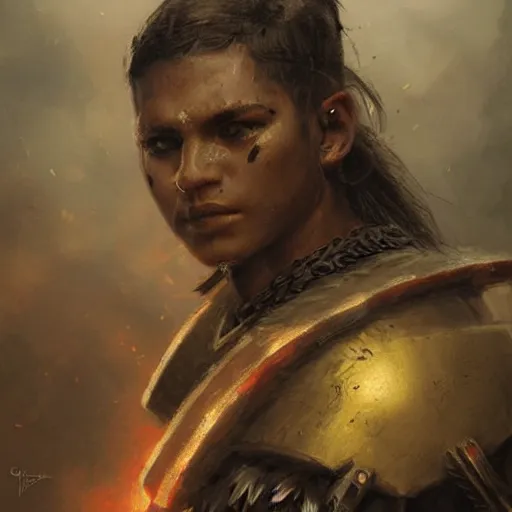 Prompt: a young aztec warrior, close up, portrait, sinister atmospheric lighting. highly detailed painting by greg rutkowski, anime style