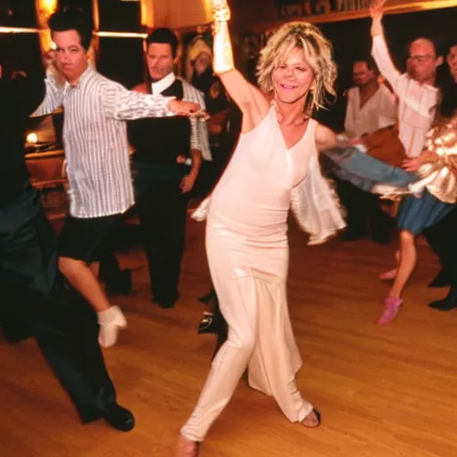 Image similar to Meg Ryan dancing a salsa routine at the club