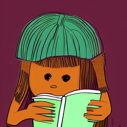 Prompt: a girl reading a book, digital art, children's book style, colourful, illustration