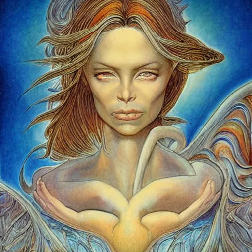 Image similar to most beautiful silk brethren, azure milieu of desert of reality, in the style of william blake, terese nielsen, detailed, intricate, beautiful faces, steve argyle, pastoral fantastic reality