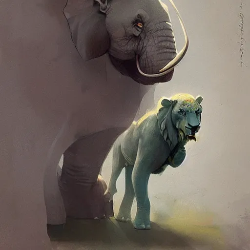 Prompt: half lion and half elephant artwork by Sergey Kolesov