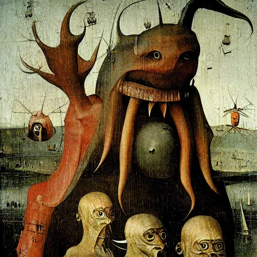 Prompt: basra monster by hieronymus bosch,