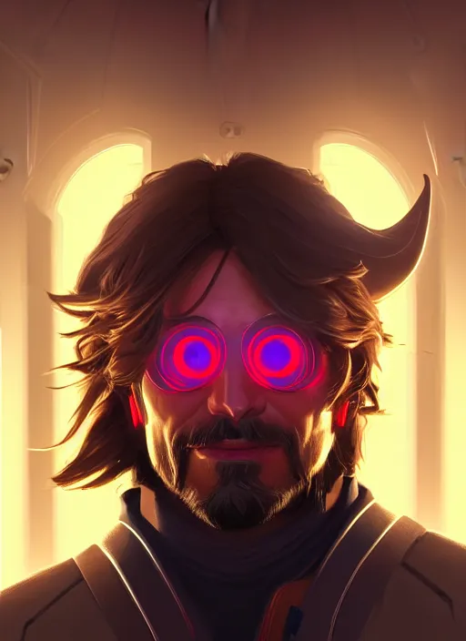 Prompt: symmetry portrait of mccree from overwatch, closeup, sci - fi, tech wear, glowing lights intricate, elegant, highly detailed, digital painting, artstation, concept art, smooth, sharp focus, illustration, art by artgerm and greg rutkowski and alphonse mucha