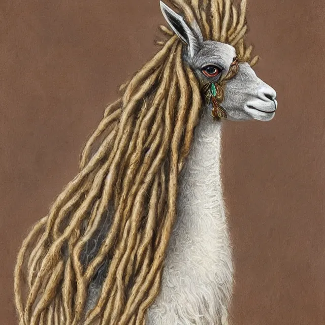 Image similar to llama with dreadlocks, by mandy jurgens, ernst haeckel, detmold, edward julius, james jean