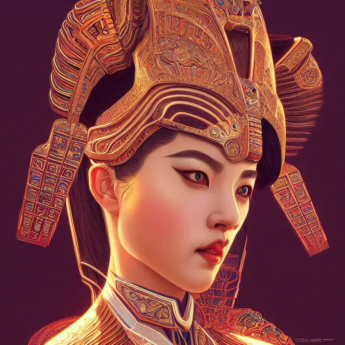 Prompt: symmetry! portrait of a sphinx, face decorated with chinese opera motifs, leds horizon zero dawn machine, intricate, elegant, highly detailed, digital painting, artstation, concept art, smooth, sharp focus, illustration, art by artgerm and greg rutkowski and alphonse mucha, 8 k