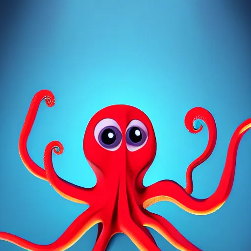 Image similar to portrait of red octopus, sly, cunning, blue background, pixar style animation 3d extremely gloomy lighting, atmospheric, cinematic, detailed illustration unreal Engine, 8K