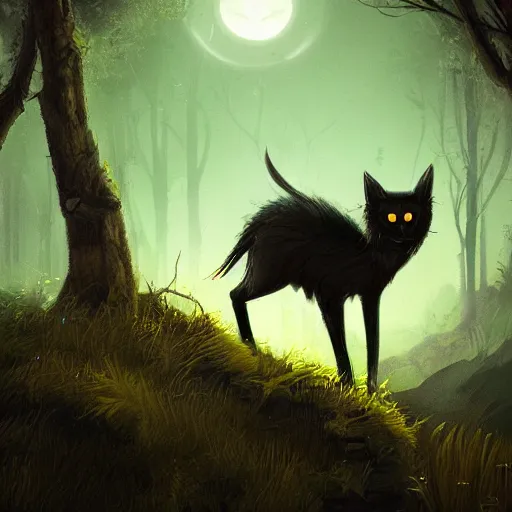 Image similar to midnight in the wild peninsula, yellow eyes in the dark, artstation, digital art