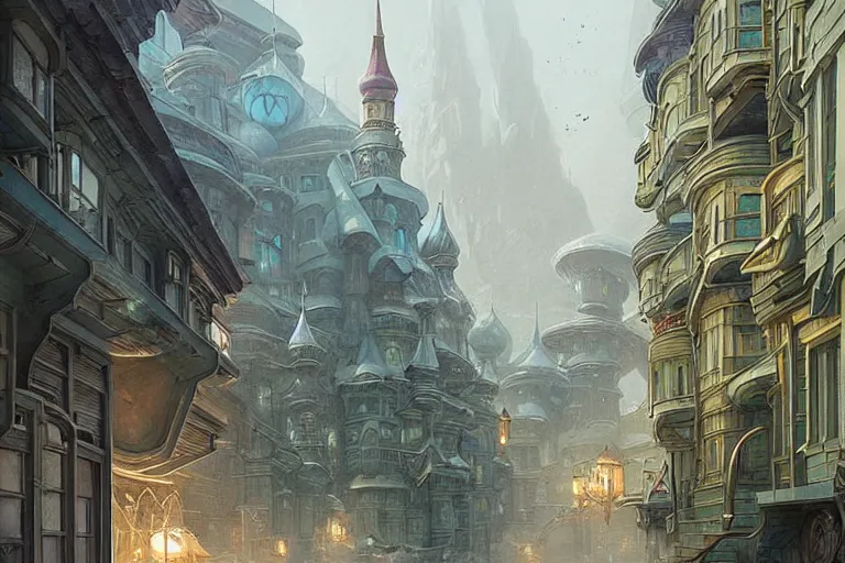 Prompt: It’s enchanting on the streets of Russian panel houses quarters on the Moon city, Norilsk, sci-fi, fantasy, intricate, very very beautiful, elegant, digital painting, trending on Behance, concept art, smooth, sharp focus, illustration, art by artgerm and greg rutkowski and Evgeny Zubkov and alphonse mucha