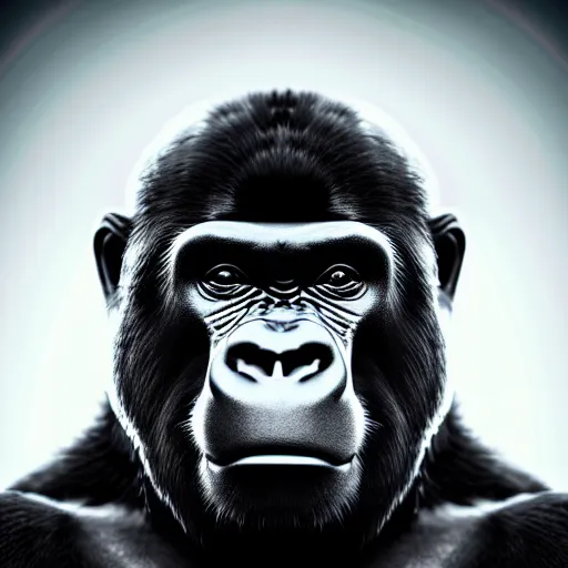 Image similar to dystopian propaganda poster of a gorilla, 4 k, hyper realistic, dslr, high resolution, landscape, beautiful