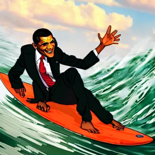 Image similar to surfing barack obama as mr. bean as the joker from batman, surfing still from batman vs bean at the beach, 2 0 2 0