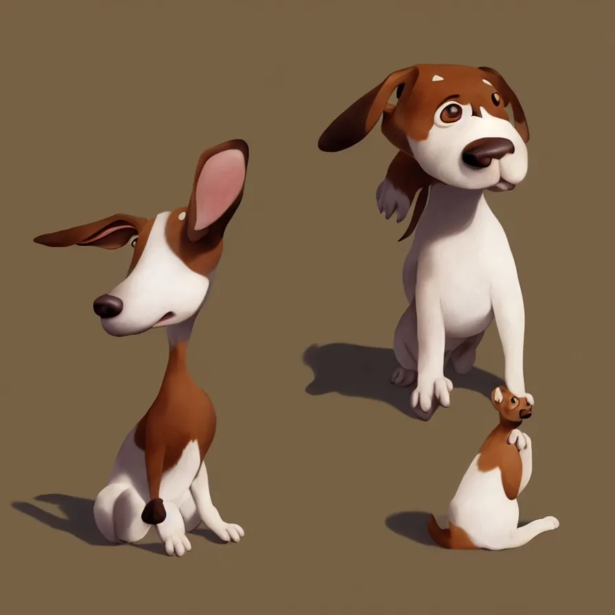 Image similar to Goro Fujita illustrating an extremely realistic photograph of a brown and white dog, with long ears, a small nose and wide eyes, art by Goro Fujita, sharp focus, highly detailed, ArtStation