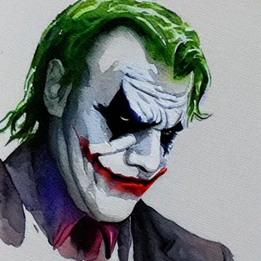 Prompt: “watercolor of joker from dark knight”