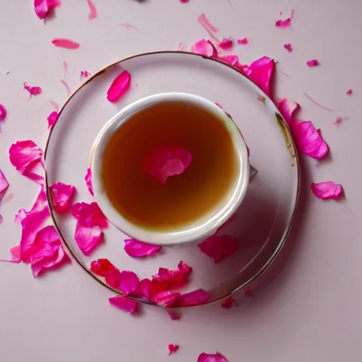 Image similar to water paint top view of a cup of sakura petals pink tea