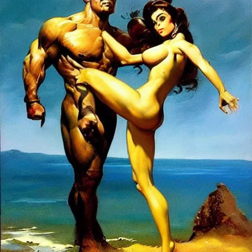 Prompt: realistic Painting by Frank frazetta